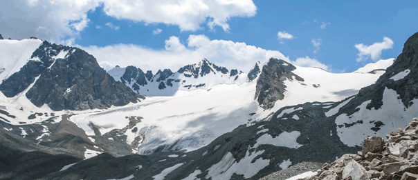 ski mountaineering at Ak sai glacier, kyrgyzstan